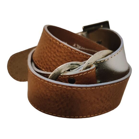 Vera Pelle VTG Women's Belt Tan/Silver Composite Leather Made In Italy Size 90 - Picture 4 of 8
